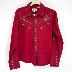 Panhandle Slim Retro Western Shirt Red Embroidered Pearl Snap Rodeo Cowboy L